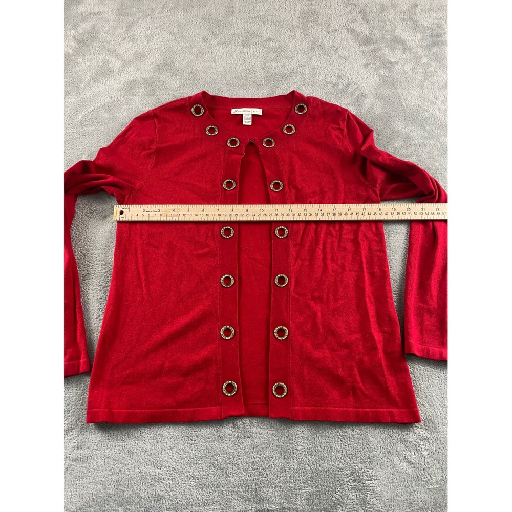 JM Collection Petite Red Rhinestone Grommet Open Front Cardigan Sweater P/P - Picture 8 of 14